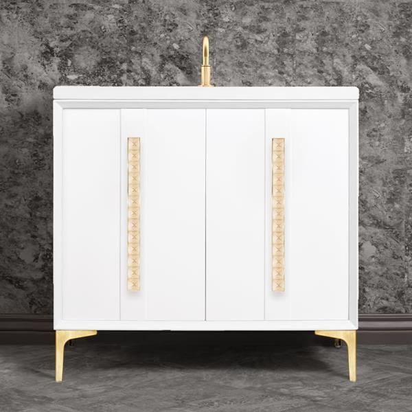 Linkasink - Tuxedo With 18 Inch Eglomise Pyramid Artisan Glass Hardware 36 Inch Wide White Vanity