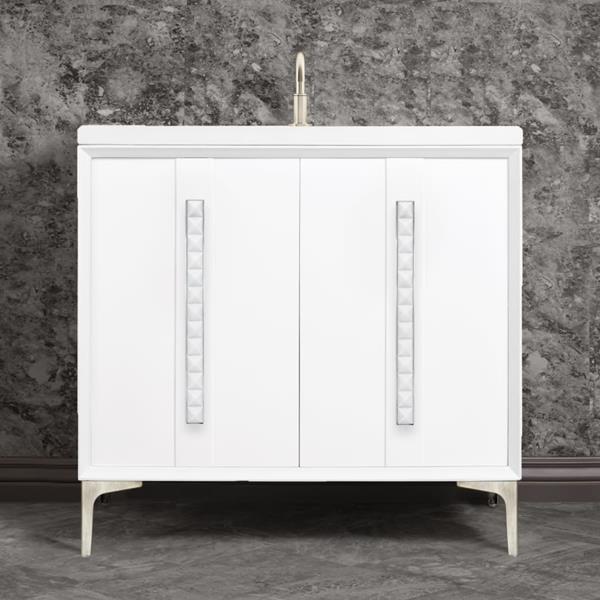 Linkasink - Tuxedo With 18 Inch White Pyramid Artisan Glass Hardware 36 Inch Wide White Vanity