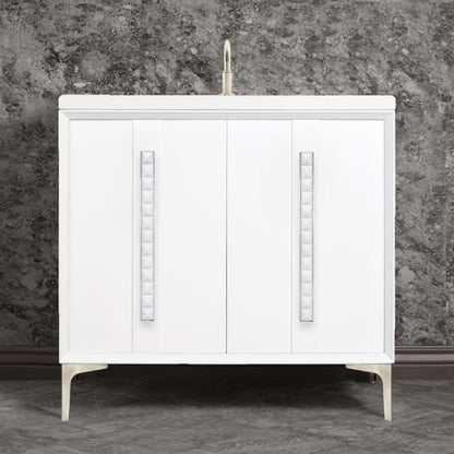Linkasink - Tuxedo With 18 Inch White Pyramid Artisan Glass Hardware 36 Inch Wide White Vanity