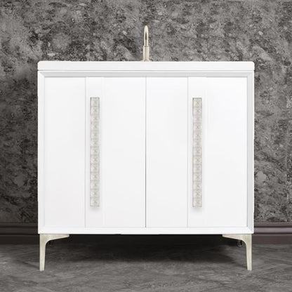 Linkasink - Tuxedo With 18 Inch Eglomise Pyramid Artisan Glass Hardware 36 Inch Wide White Vanity