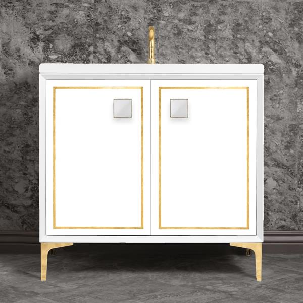 Linkasink - Linea With 3 Inch White Prism Artisan Glass Hardware 36 Inch Wide White Vanity