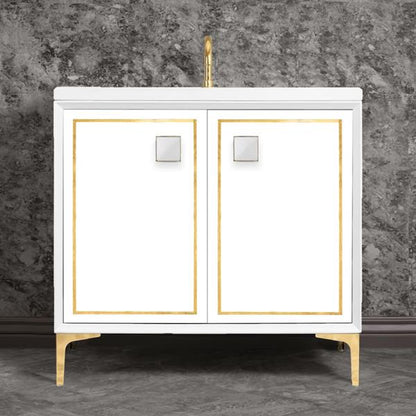 Linkasink - Linea With 3 Inch White Prism Artisan Glass Hardware 36 Inch Wide White Vanity