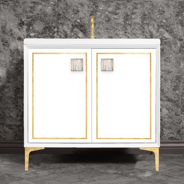 Linkasink - Linea With 3 Inch White Tiger Prism Artisan Glass Hardware 36 Inch Wide White Vanity