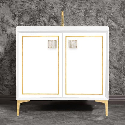 Linkasink - Linea With 3 Inch White Tiger Prism Artisan Glass Hardware 36 Inch Wide White Vanity