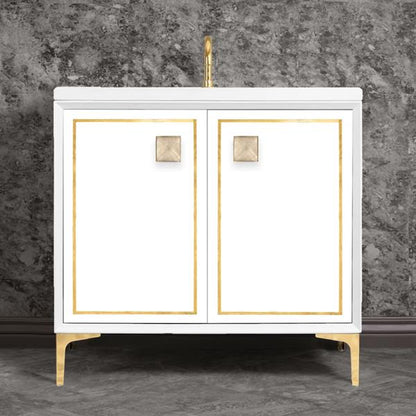 Linkasink - Linea With 3 Inch Eglomise Prism Artisan Glass Hardware 36 Inch Wide White Vanity