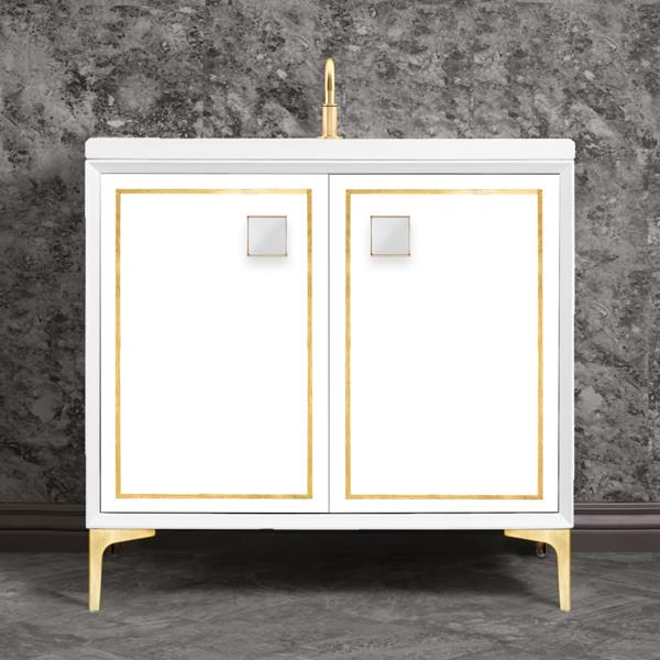 Linkasink - Linea With 3 Inch White Prism Artisan Glass Hardware 36 Inch Wide White Vanity