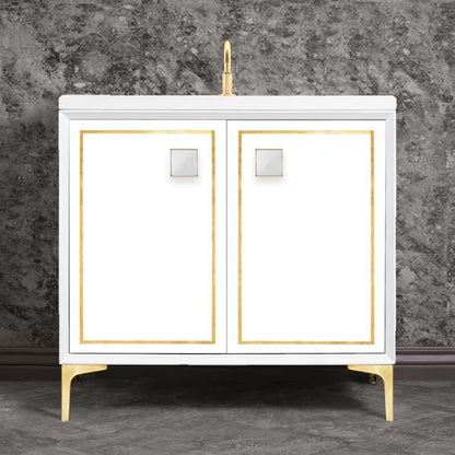 Linkasink - Linea With 3 Inch White Prism Artisan Glass Hardware 36 Inch Wide White Vanity