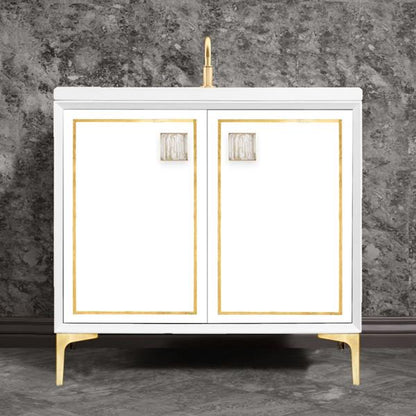 Linkasink - Linea With 3 Inch White Tiger Prism Artisan Glass Hardware 36 Inch Wide White Vanity