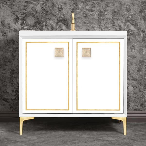 Linkasink - Linea With 3 Inch Eglomise Prism Artisan Glass Hardware 36 Inch Wide White Vanity