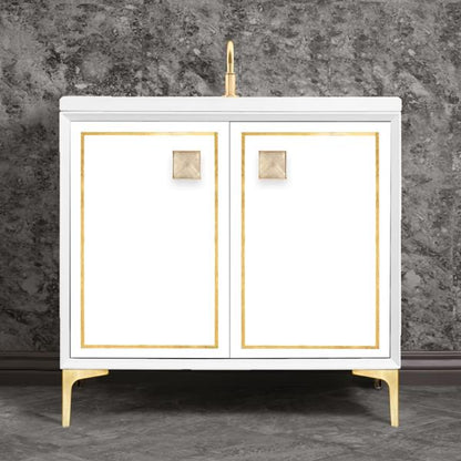 Linkasink - Linea With 3 Inch Eglomise Prism Artisan Glass Hardware 36 Inch Wide White Vanity