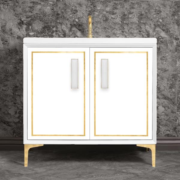 Linkasink - Linea With 8 Inch White Prism Artisan Glass Hardware 36 Inch Wide White Vanity
