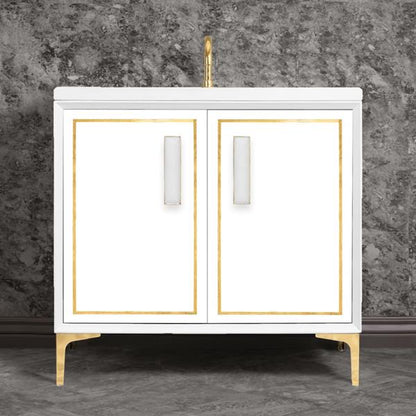 Linkasink - Linea With 8 Inch White Prism Artisan Glass Hardware 36 Inch Wide White Vanity
