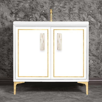 Linkasink - Linea With 8 Inch White Tiger Prism Artisan Glass Hardware 36 Inch Wide White Vanity