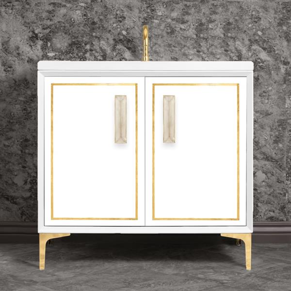 Linkasink - Linea With 8 Inch Eglomise Prism Artisan Glass Hardware 36 Inch Wide White Vanity