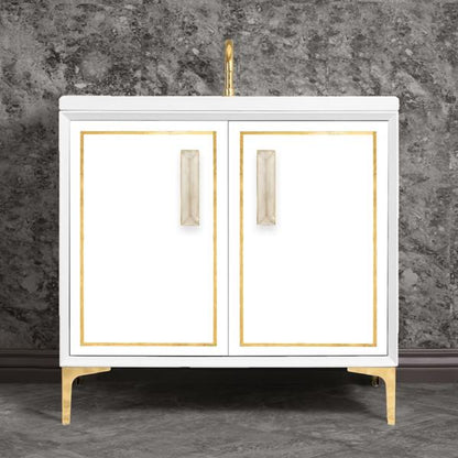 Linkasink - Linea With 8 Inch Eglomise Prism Artisan Glass Hardware 36 Inch Wide White Vanity
