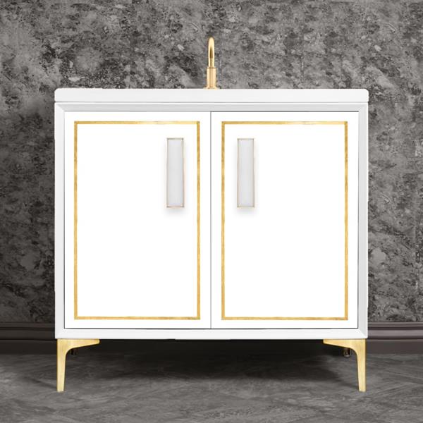 Linkasink - Linea With 8 Inch White Prism Artisan Glass Hardware 36 Inch Wide White Vanity