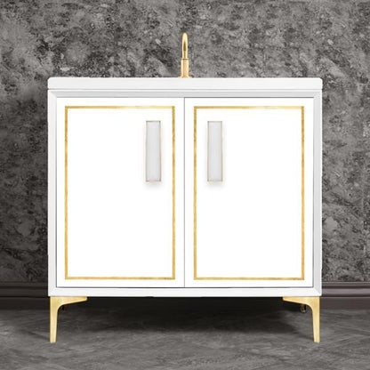 Linkasink - Linea With 8 Inch White Prism Artisan Glass Hardware 36 Inch Wide White Vanity