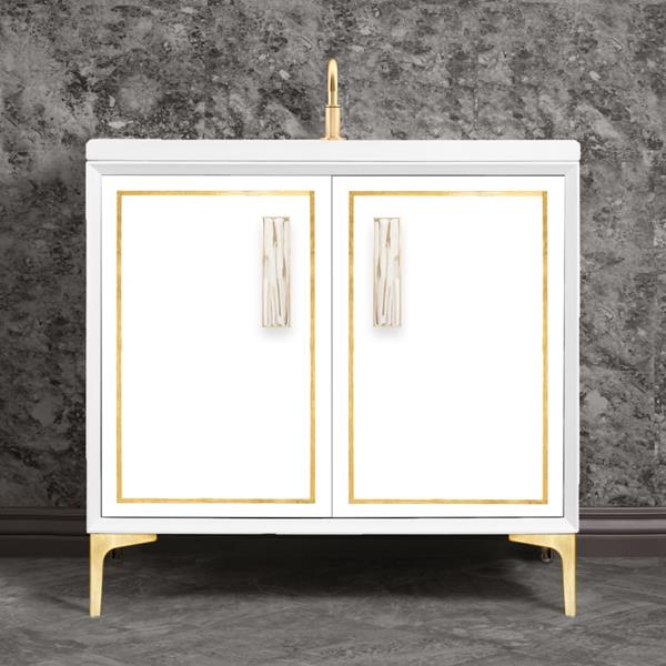 Linkasink - Linea With 8 Inch White Tiger Prism Artisan Glass Hardware 36 Inch Wide White Vanity
