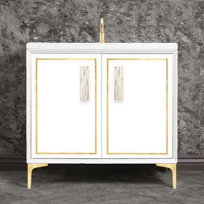 Linkasink - Linea With 8 Inch White Tiger Prism Artisan Glass Hardware 36 Inch Wide White Vanity