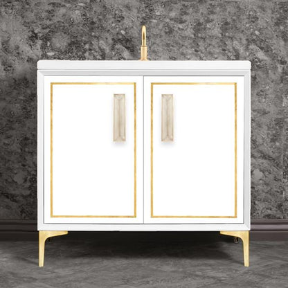 Linkasink - Linea With 8 Inch Eglomise Prism Artisan Glass Hardware 36 Inch Wide White Vanity