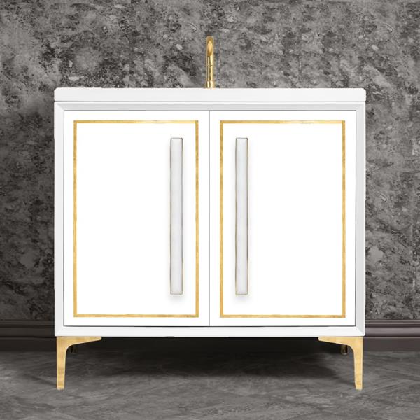 Linkasink - Linea With 18 Inch White Prism Artisan Glass Hardware 36 Inch Wide White Vanity