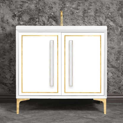 Linkasink - Linea With 18 Inch White Prism Artisan Glass Hardware 36 Inch Wide White Vanity