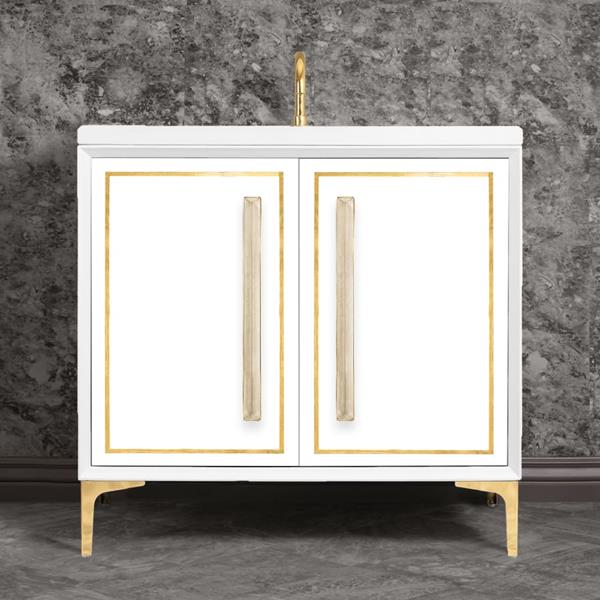 Linkasink - Linea With 18 Inch Eglomise Prism Artisan Glass Hardware 36 Inch Wide White Vanity