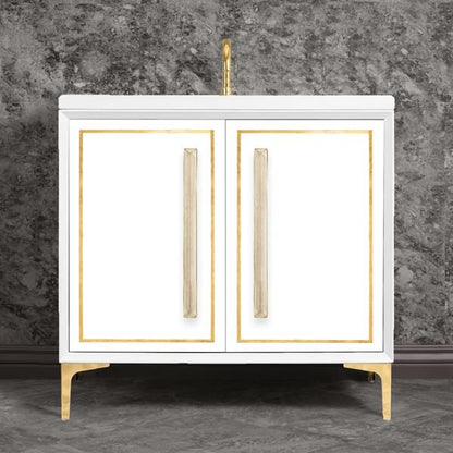 Linkasink - Linea With 18 Inch Eglomise Prism Artisan Glass Hardware 36 Inch Wide White Vanity