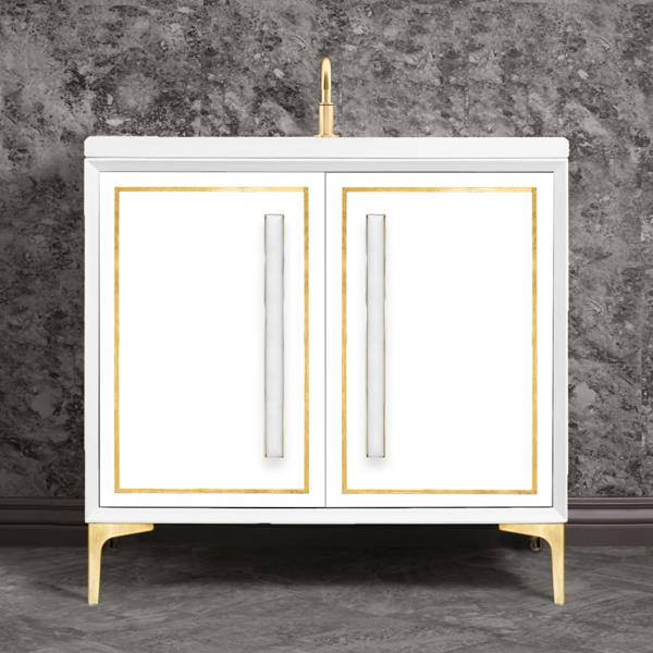 Linkasink - Linea With 18 Inch White Prism Artisan Glass Hardware 36 Inch Wide White Vanity