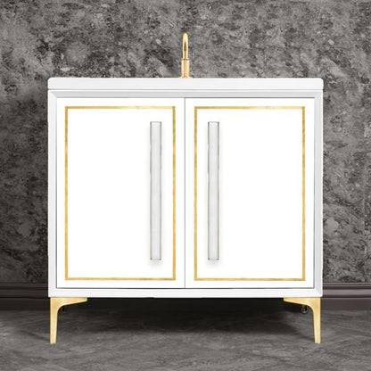 Linkasink - Linea With 18 Inch White Prism Artisan Glass Hardware 36 Inch Wide White Vanity