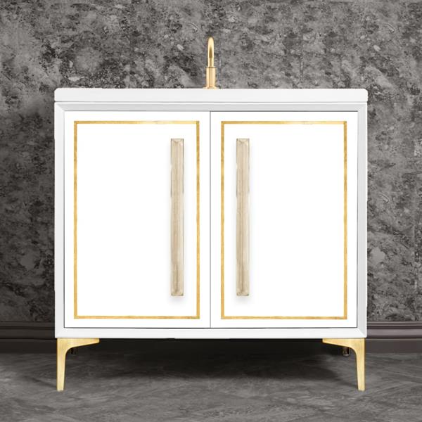 Linkasink - Linea With 18 Inch Eglomise Prism Artisan Glass Hardware 36 Inch Wide White Vanity