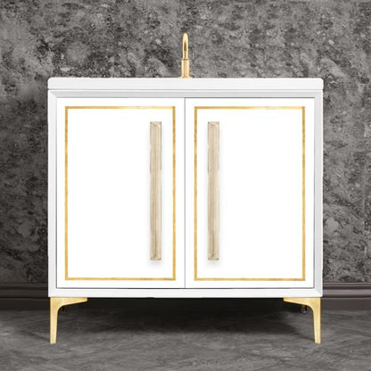 Linkasink - Linea With 18 Inch Eglomise Prism Artisan Glass Hardware 36 Inch Wide White Vanity