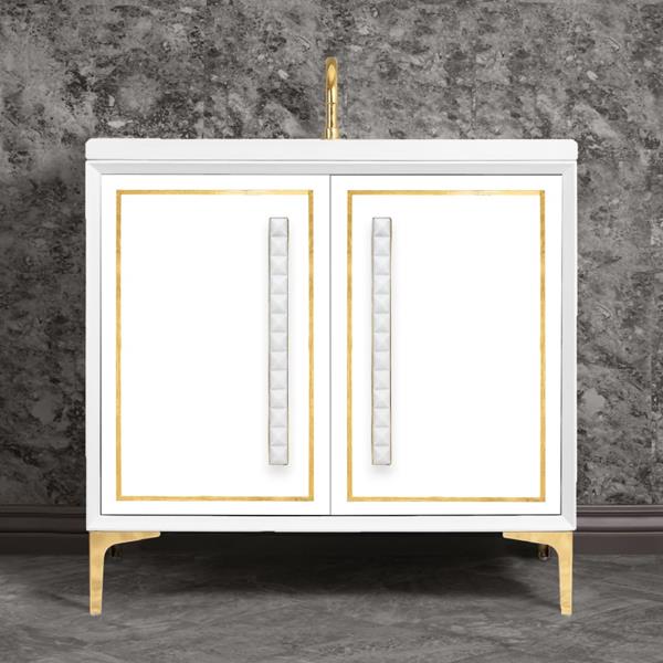 Linkasink - Linea With 18 Inch White Pyramid Artisan Glass Hardware 36 Inch Wide White Vanity