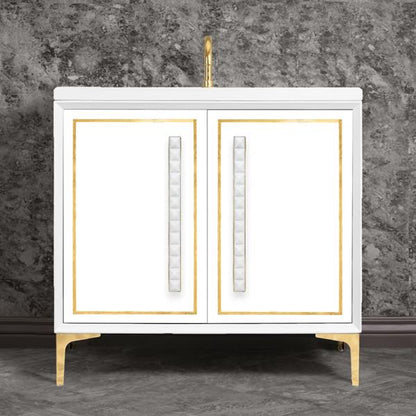 Linkasink - Linea With 18 Inch White Pyramid Artisan Glass Hardware 36 Inch Wide White Vanity
