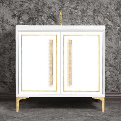 Linkasink - Linea With 18 Inch Eglomise Pyramid Artisan Glass Hardware 36 Inch Wide White Vanity