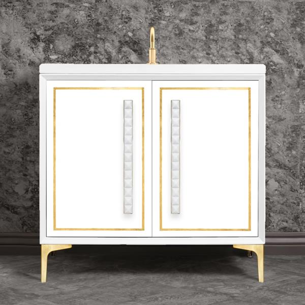 Linkasink - Linea With 18 Inch White Pyramid Artisan Glass Hardware 36 Inch Wide White Vanity