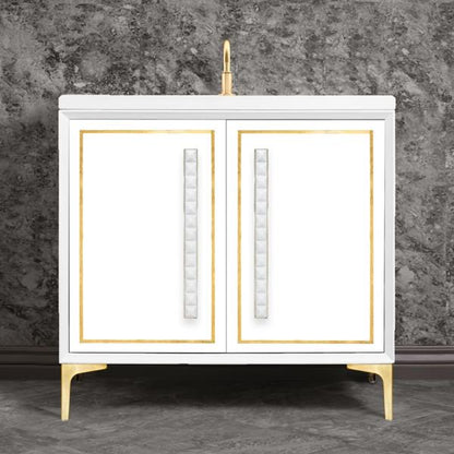 Linkasink - Linea With 18 Inch White Pyramid Artisan Glass Hardware 36 Inch Wide White Vanity