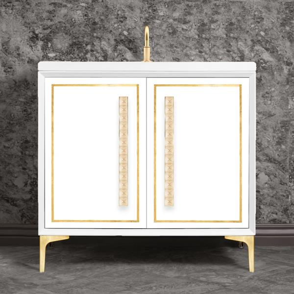 Linkasink - Linea With 18 Inch Eglomise Pyramid Artisan Glass Hardware 36 Inch Wide White Vanity