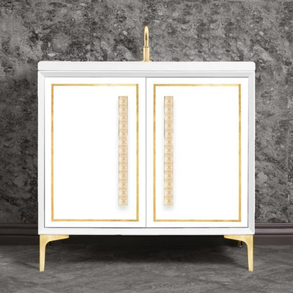 Linkasink - Linea With 18 Inch Eglomise Pyramid Artisan Glass Hardware 36 Inch Wide White Vanity