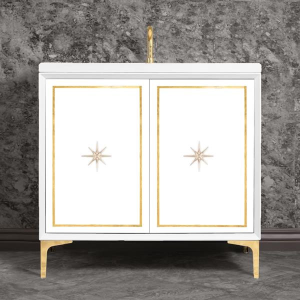 Linkasink - Linea With Star Hardware 36 Inch Wide White Vanity