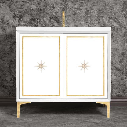 Linkasink - Linea With Star Hardware 36 Inch Wide White Vanity