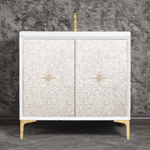 Linkasink - Mother Of Pearl With Star Hardware 36 Inch Wide White Vanity