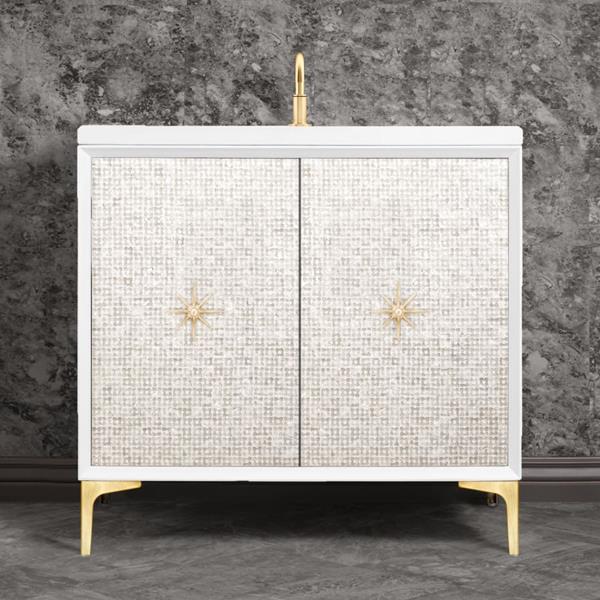 Linkasink - Mother Of Pearl With Star Hardware 36 Inch Wide White Vanity