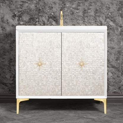 Linkasink - Mother Of Pearl With Star Hardware 36 Inch Wide White Vanity