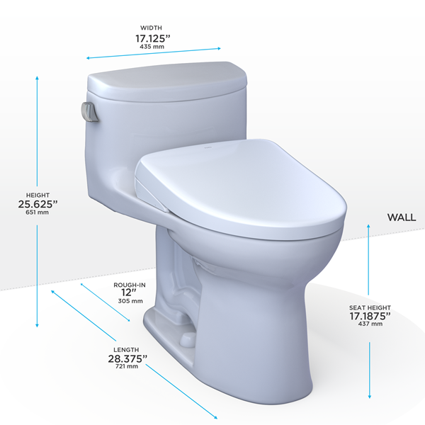 Toto - Washlet+ Supreme II One-Piece Elongated 1.28 Gpf Toilet And Washlet+ S7A Contemporary Bidet Seat, Cotton White