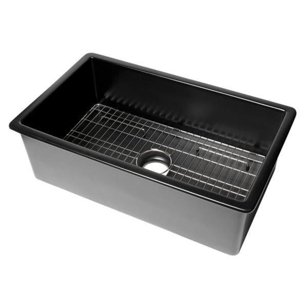 Alfi - 32 x 19 Inch Single Bowl Fireclay Undermount / Drop In Fireclay Kitchen Sink /w grid