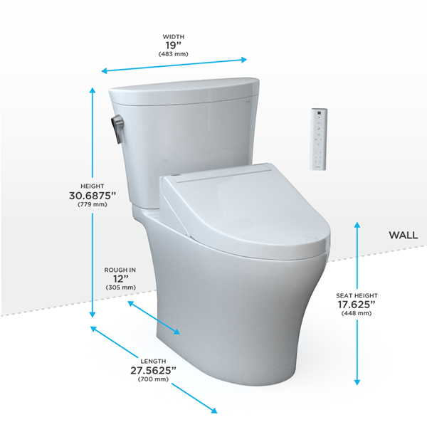 Toto - Washlet+ Aquia Iv Arc Two-Piece Elongated Dual Flush 1.28 And 0.9 Gpf Toilet With C5 Bidet Seat, Cotton White