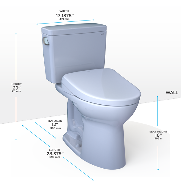 Toto - Drake WASHLET+ S7 Two-Piece Toilet - 1.6 GPF Universal Height 12 Inch Rough-In