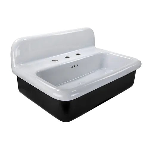 Nantucket Sinks - Fireclay 30'S Style 27 Inch Wallmount Bathroom Sink In White With A Black Bottom