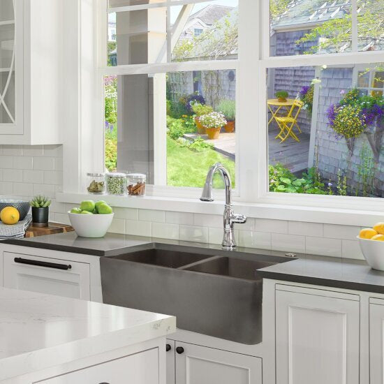 Nantucket Sinks - Double Bowl Farmhouse Fireclay Sink With Concrete Finish